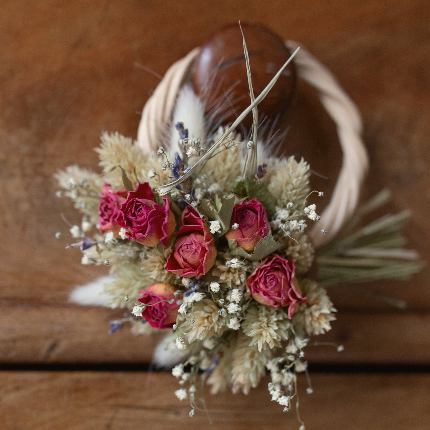 dried flower hoop close up of roses