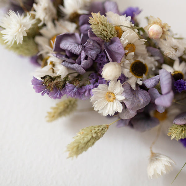 lilac and white dried flower wreath