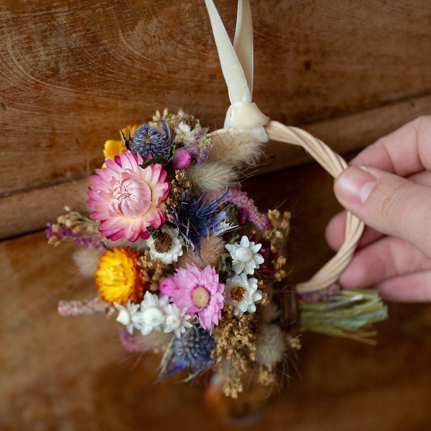 Mini Summer dried flower wreath hanging