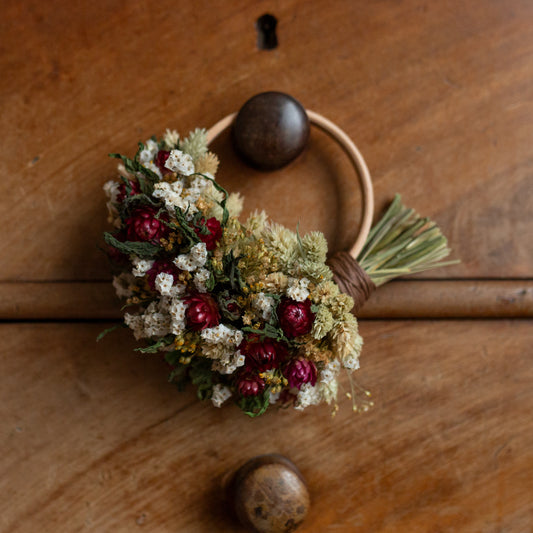 Mini dark pink, white & golden wreath