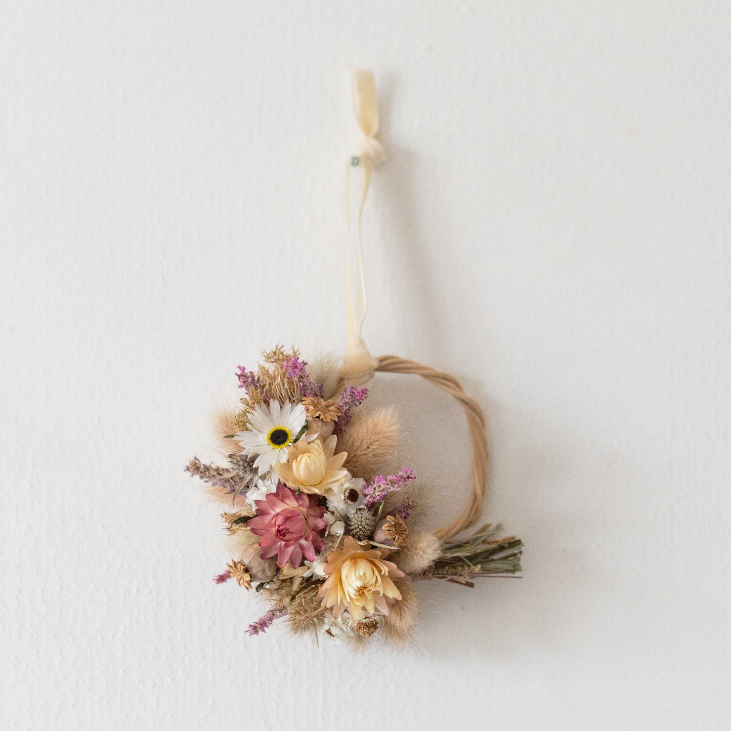 Mini dried flower pink and cream wreath