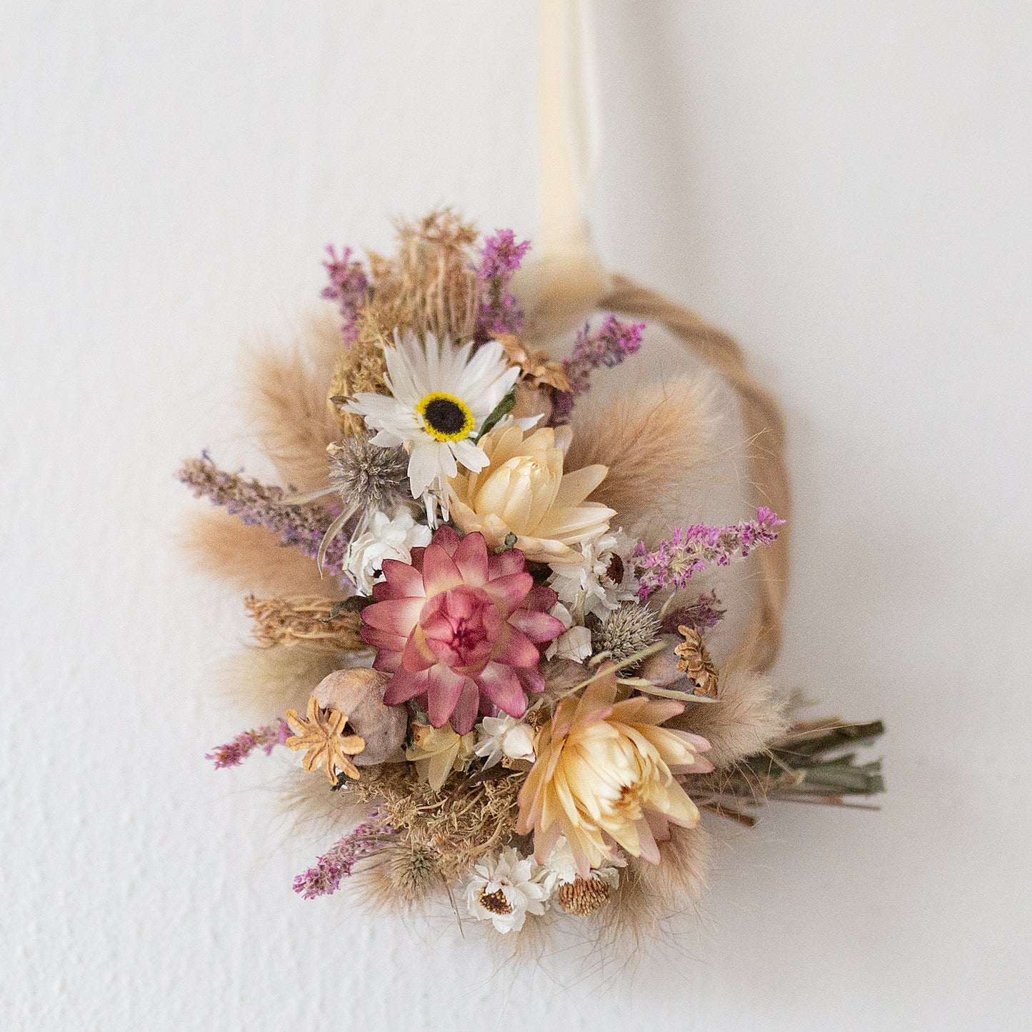 Mini dried flower pink and cream wreath
