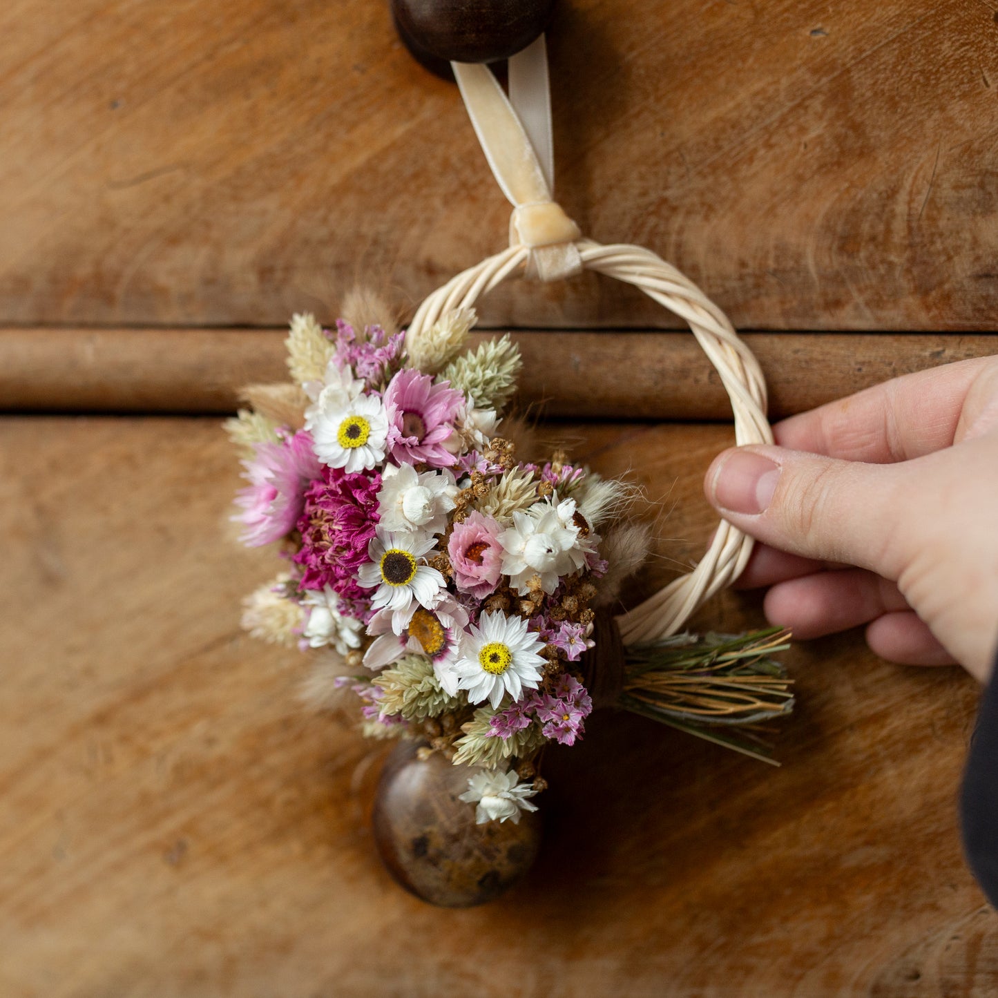 Mini dried flower pink wreath