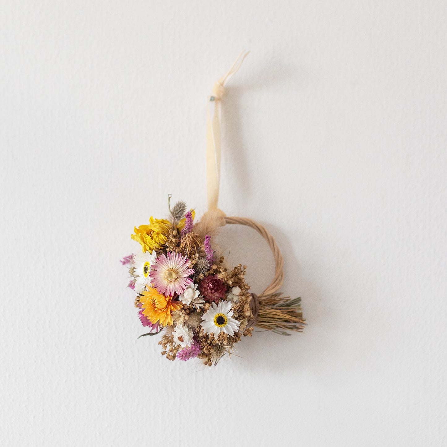 Mini handmade dried flower wreath